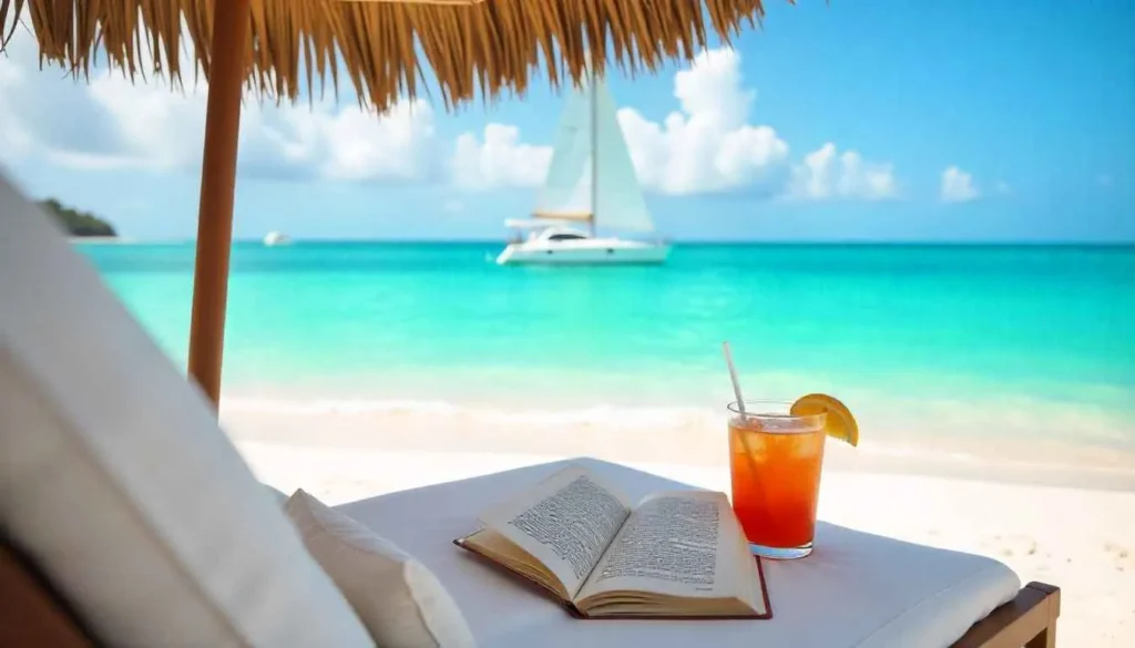 Relaxing in a beach lounger with a view of the turquoise sea at Playa Norte.