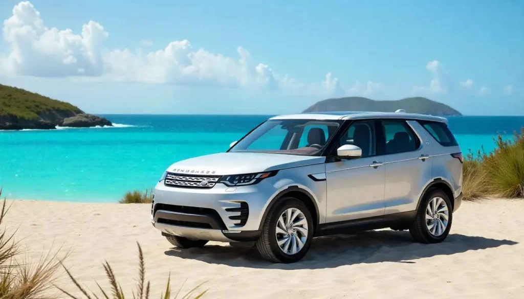SUV rental parked near Grace Bay Beach in Providenciales.