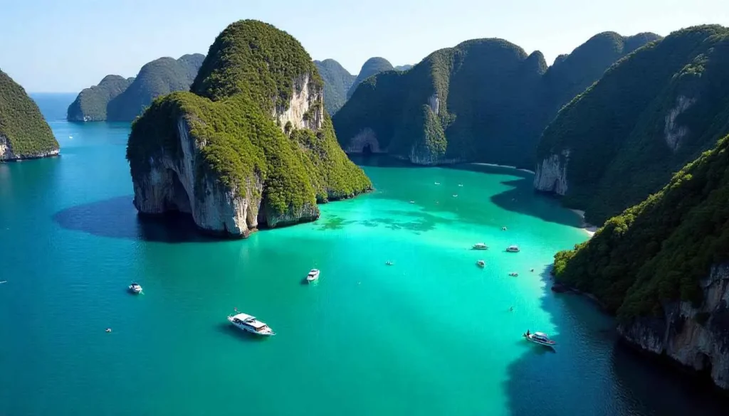 Aerial view of Pileh Lagoon, a common stop on Ko Phi Phi to Maya Bay tours
