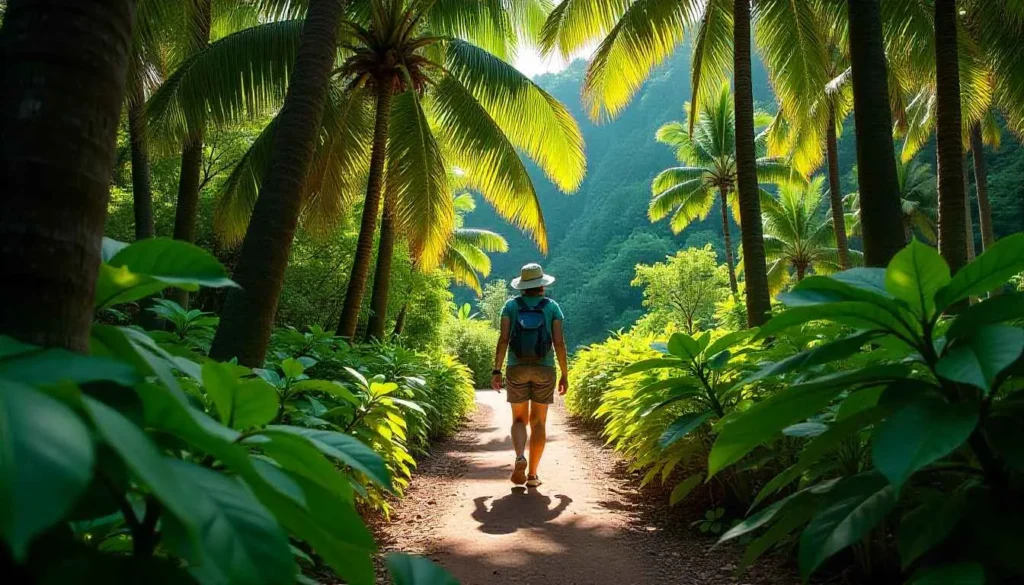 Hiking through the Vallée de Mai nature reserve in Seychelles