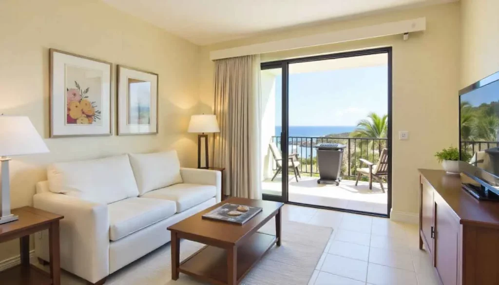 A spacious and light-filled suite with a private balcony at The Sands Grace Bay