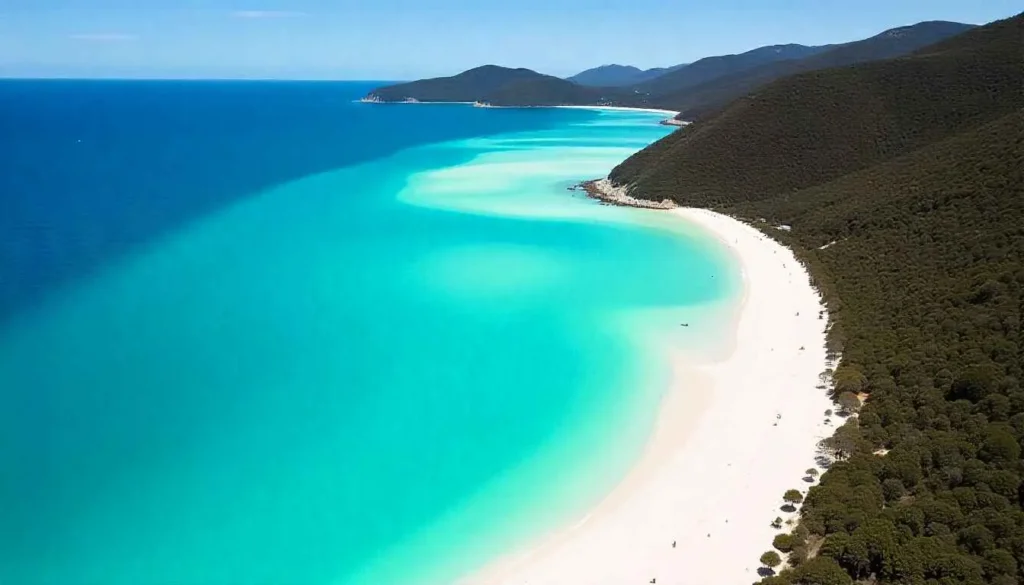 The iconic aerial view of the swirling sands at Whitehaven Beach's Hill Inlet.