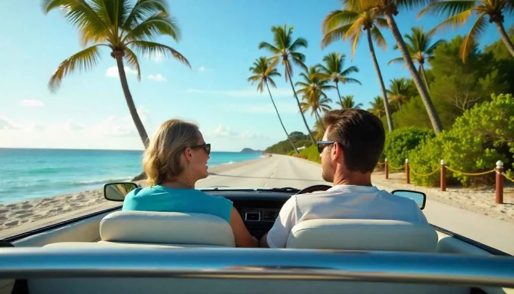 Couple exploring Turks and Caicos by rental car