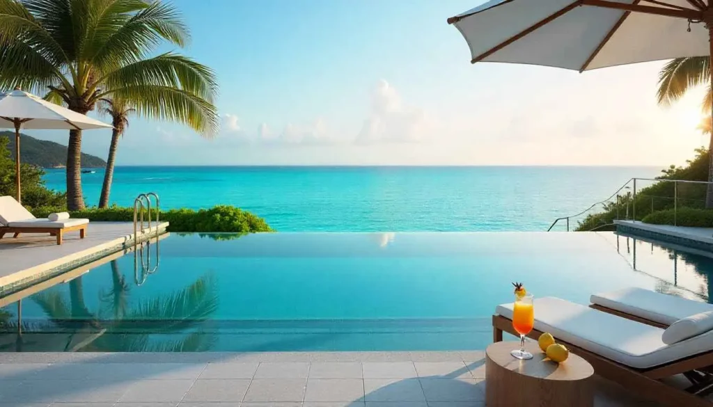The stunning infinity pool at a luxury Grace Bay resort, overlooking the turquoise ocean.