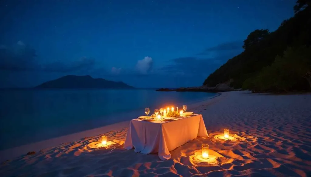 Private beach dining at a luxury resort in Seychelles