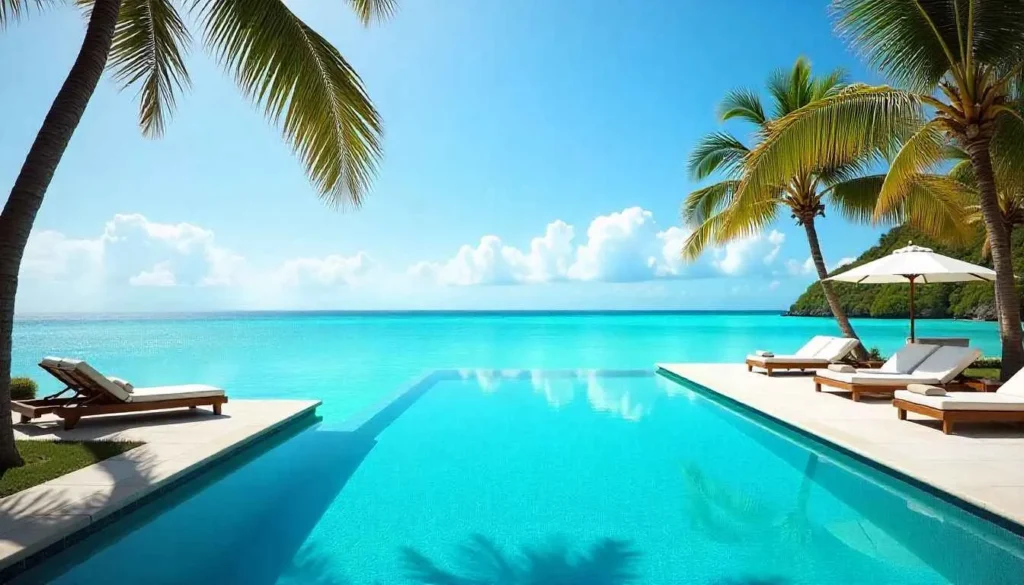 Infinity pool overlooking the ocean at a Seychelles luxury resort