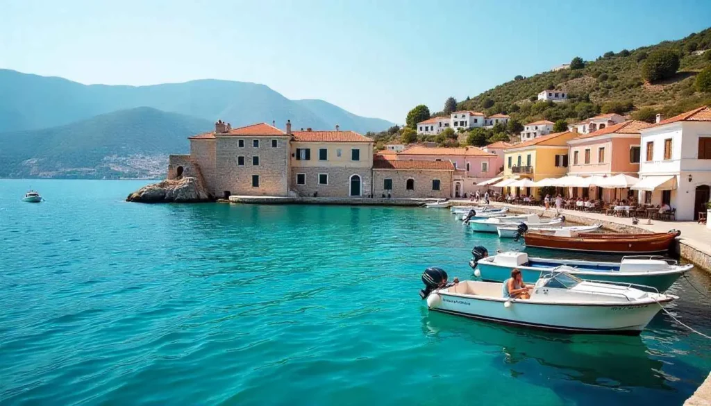 The harbor of Agios Nikolaos in Zakynthos, a base for Navagio Beach tours.