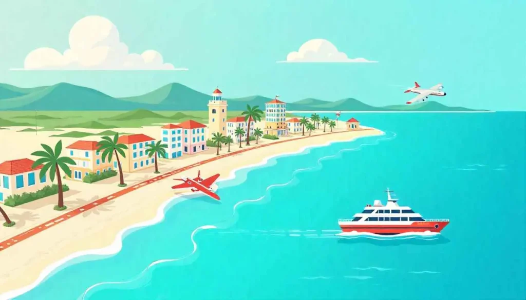 Map showing the travel route from Cancun airport to Isla Mujeres via ferry.