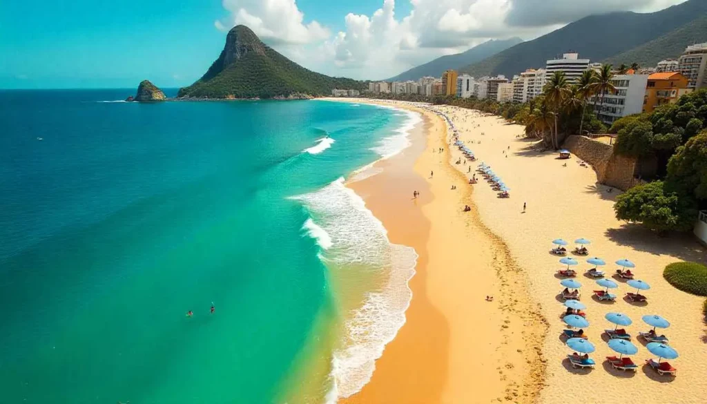 Aerial view of the famous Ipanema Beach in Rio de Janeiro.