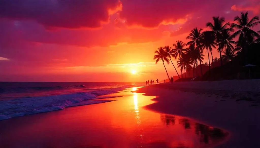 Spectacular sunset over the calm water at Playa Norte Isla Mujeres.