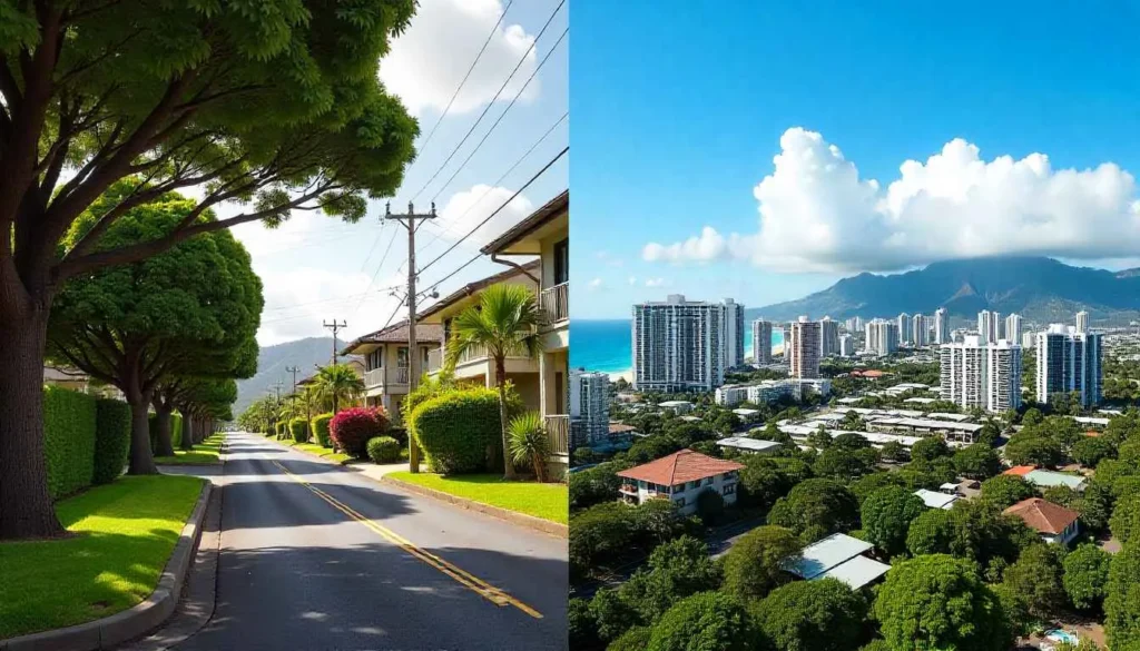 Contrast between the quiet Kailua area and bustling Waikiki.