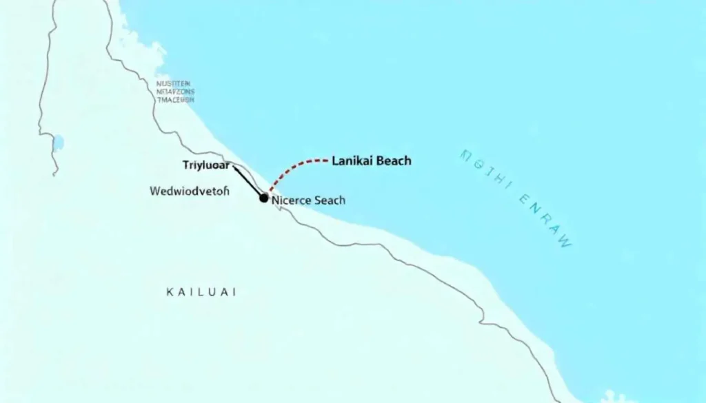 Map showing the proximity of Kailua to Lanikai Beach.