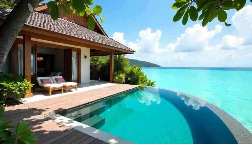 A luxury private pool villa at a Koh Kood resort with sea views.