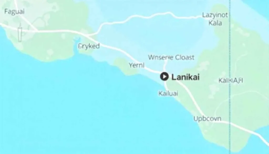 Map showing the location of Lanikai Beach rentals and nearby Kailua.