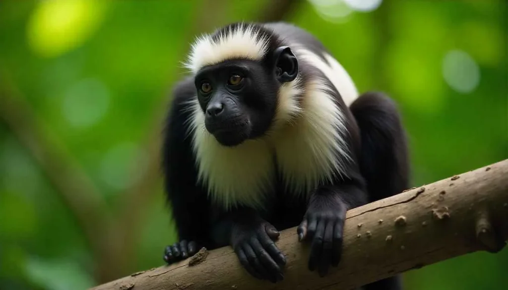 An Angolan colobus monkey in the forest near Diani Beach, Kenya.