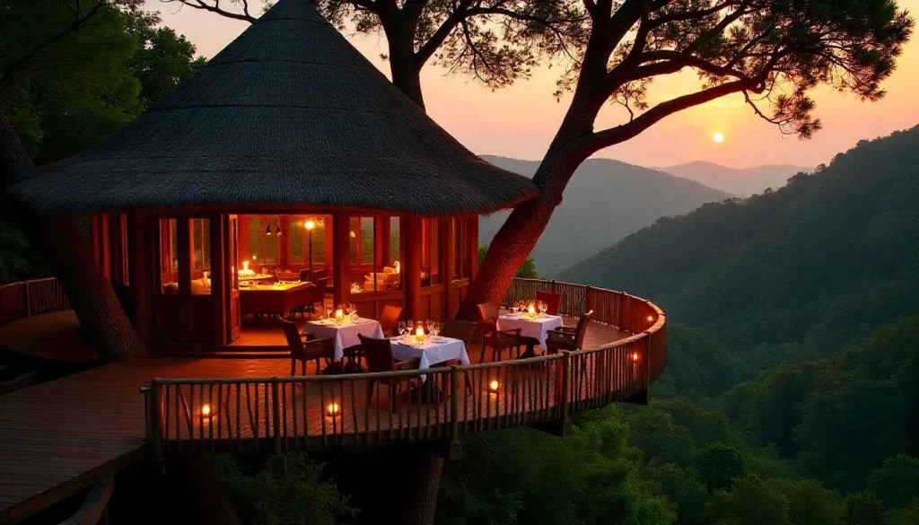 The famous candlelit treehouse restaurant at Azulik, a unique adults-only hotel in Tulum Beach.