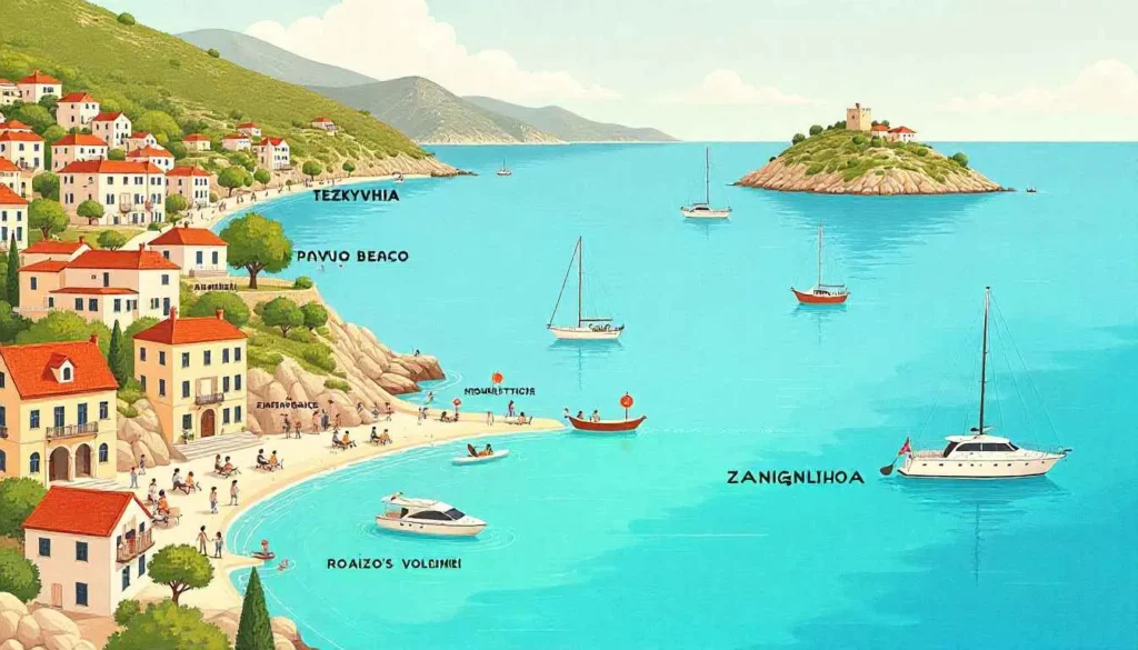 Map of Zakynthos showing hotels near Navagio Beach areas.