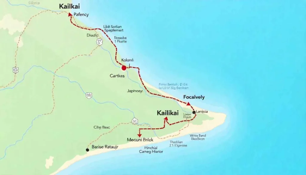 Map showing the proximity of Kailua to Lanikai Beach.